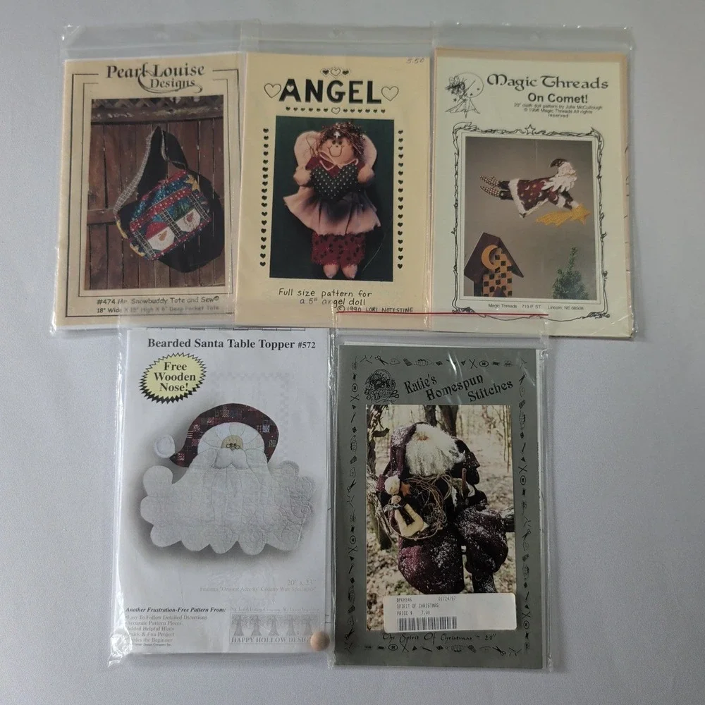 Lot 10 Vintage Christmas Holiday Sewing Patterns Santa Snowman Folk Art Crafts